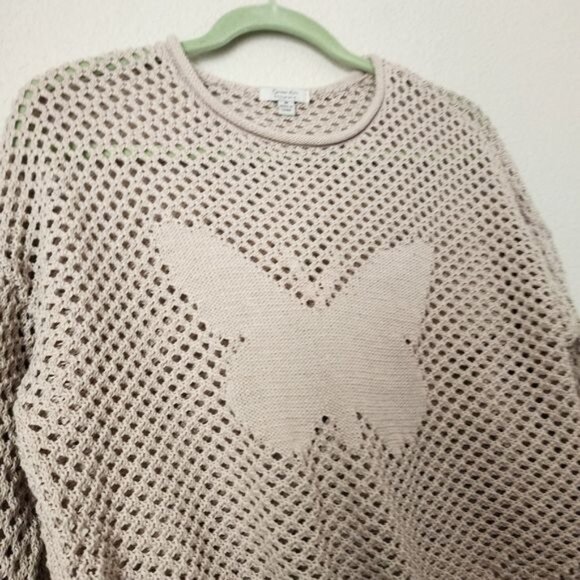 ORANGE KISS Y2K Butterfly crop sheer open knit sweater in cream size M - Picture 4 of 7